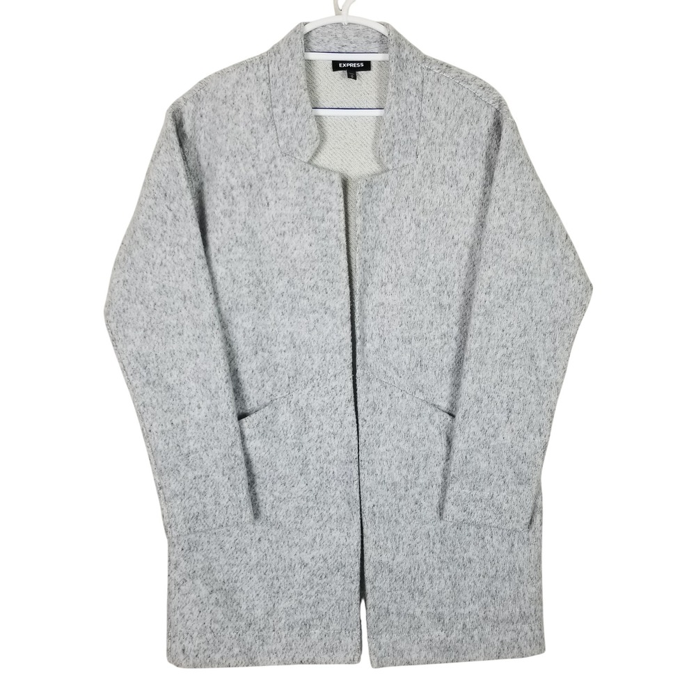 Express Coatigan Women Medium Gray Marled Open Front Collarless Knit Jacket